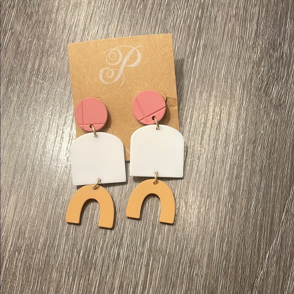 New Plunder Pink, White, & Tan Geometric Earrings
